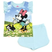 Disney Minnie Mouse Floral Toddler Girls T-Shirt and French Terry Shorts Outfit Set Infant to Little Kid